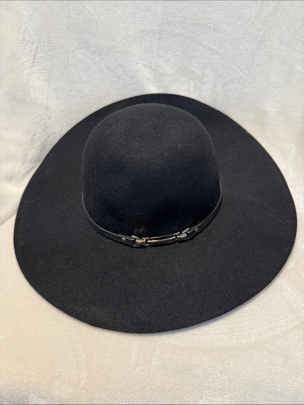 House of Harlow 1960 Black Wide-Brim Wool Felt Hat, Metal & Leather Band